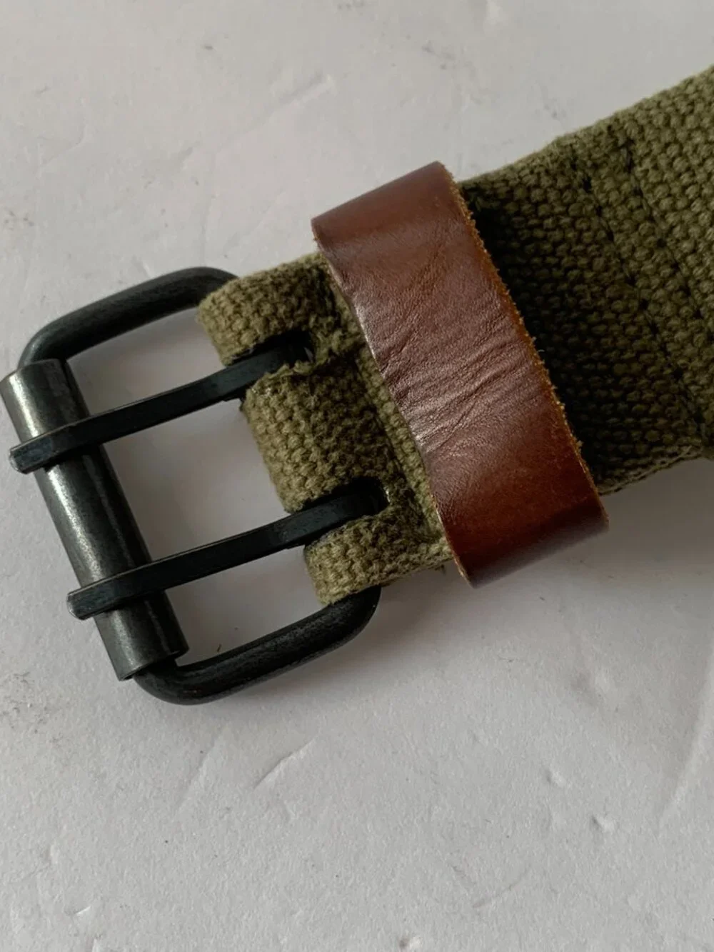 Timberland Mens Size 40 Olive Green Canvas Leather Belt 2